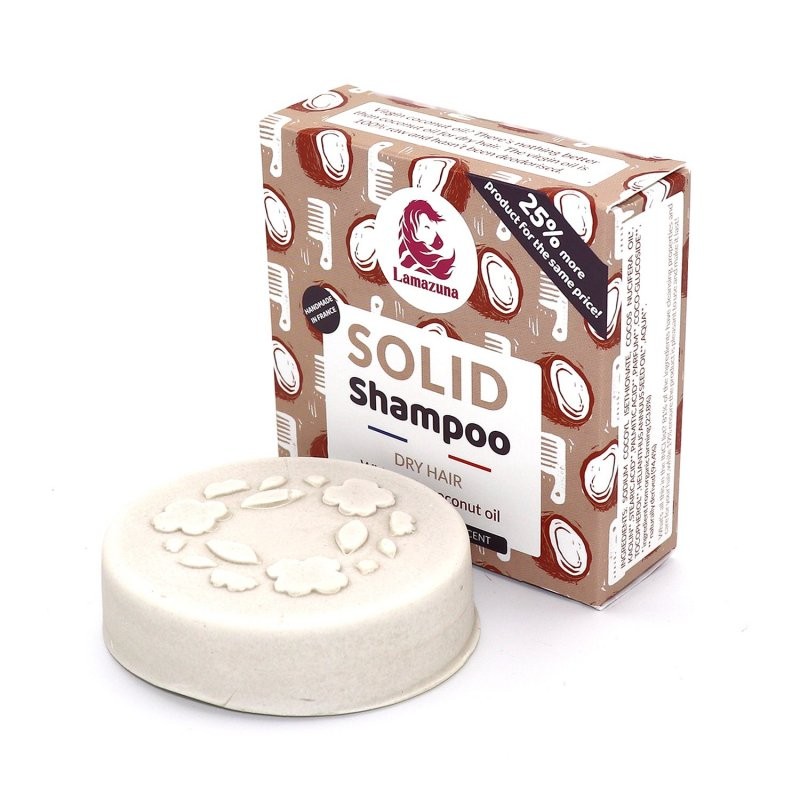 Tuhý šampon pro suché vlasy s panenským kokosovým olejem Lamazuna - 70 g Tuhý šampon pro suché vlasy s panenským kokosovým olejem Lamazuna - 70 g