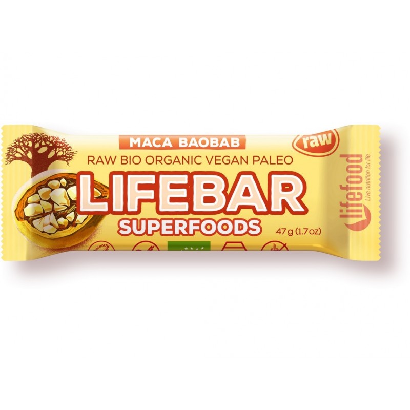 Tyčinka Lifebar superfoods s macou a baobabem Lifefood BIO - 47 g